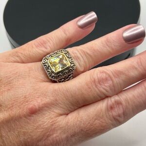 18KGE Two Tone Faceted Citrine Color CZ Size 8.5 Ring
